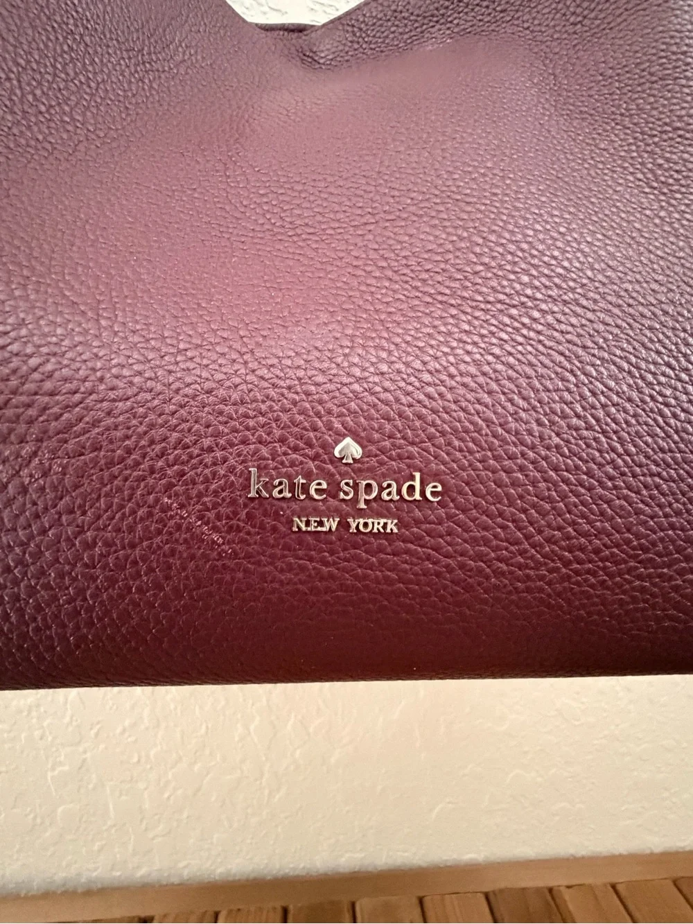 Kate Spade Pebbled Leather Shoulder Tote in Burgundy Wine